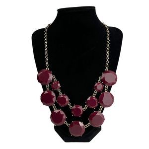Wine Colored Beaded Statement Necklace on Gold Tone Costume Jewelry
